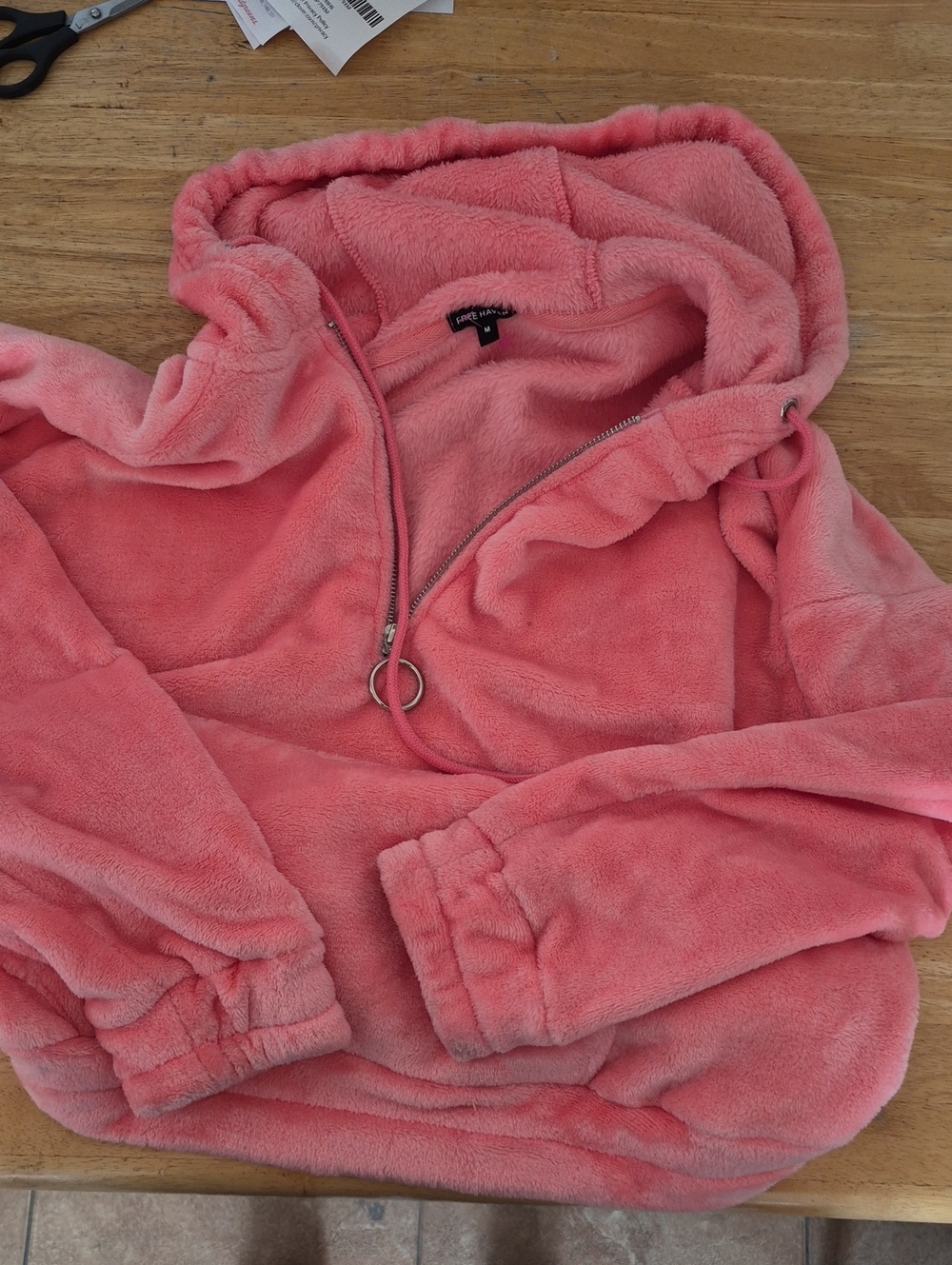 Plush Half-Zip Hoodie Sweater - Pink